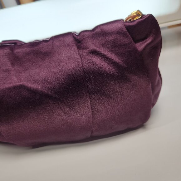 Vintage Prada Mini Wristlet Bag in Purple Eggplant Satin Fabric w Gold Hardware - Picture 6 of 16